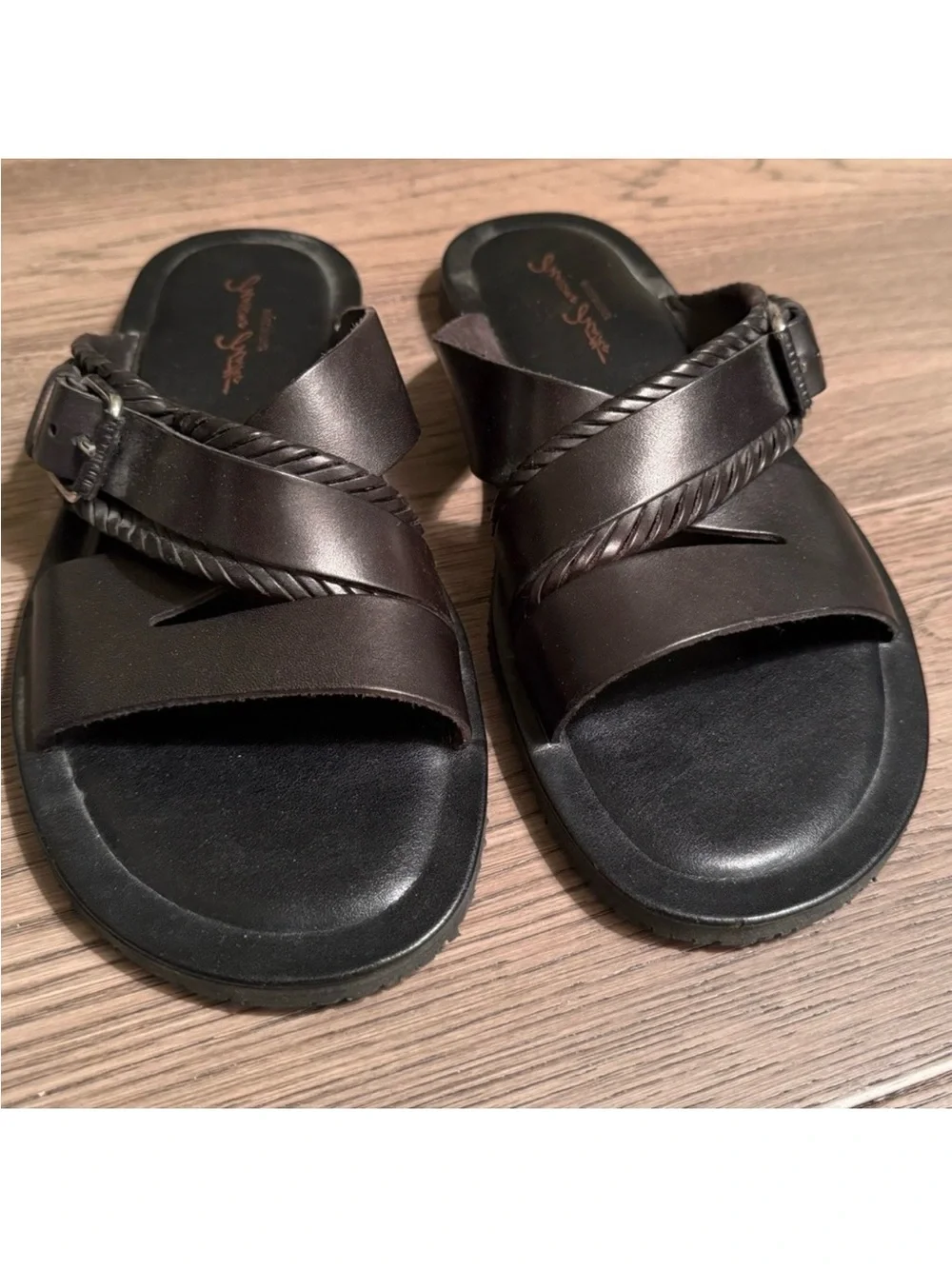 Massimo Matteo Dark Brown Leather Slide Sandals with Braided Strap Sz 11.5